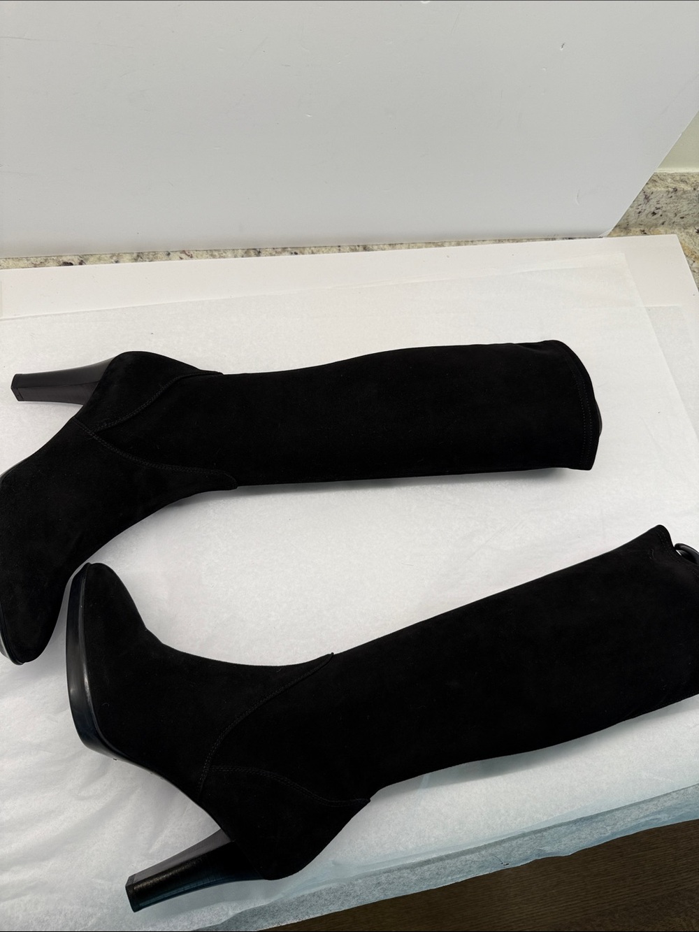 Aquatalia Black Suede Knee high Heeled Boots